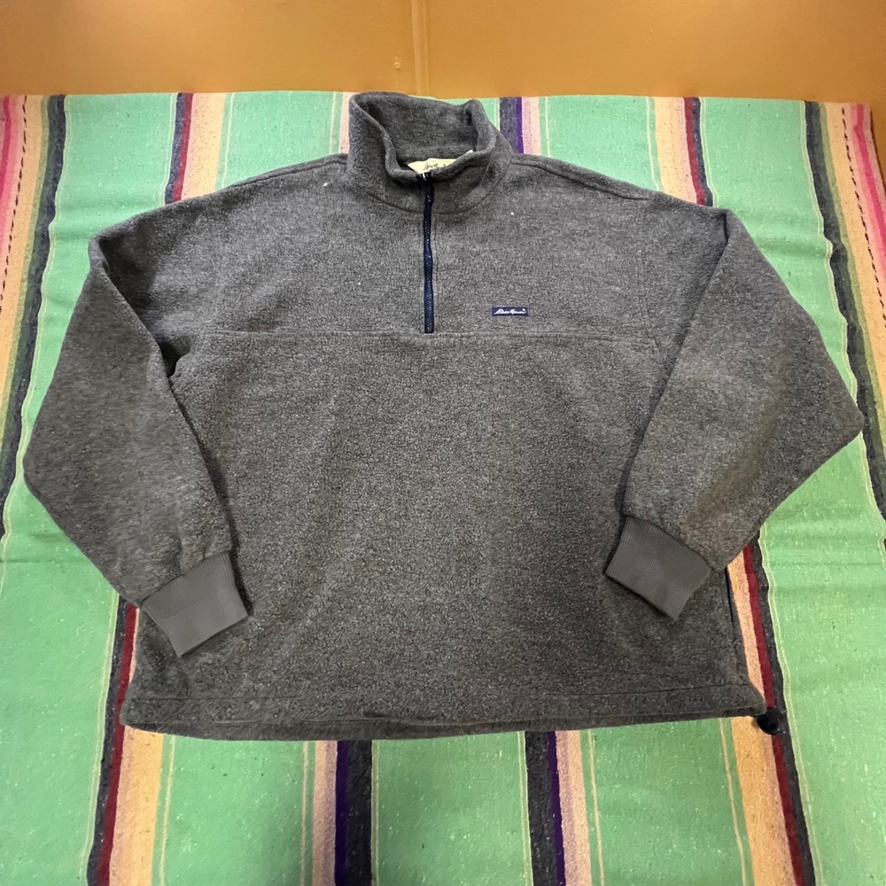 Eddie Bauer Fleece Pullover Mens XL Grey 1/4 Zip Mock Neck Vintage AY27